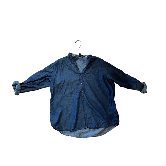 Bandolino Shirt Women's Size M Blue Denim Stand-Up Collar Long Sleeve Cotton - Picture 4 of 6